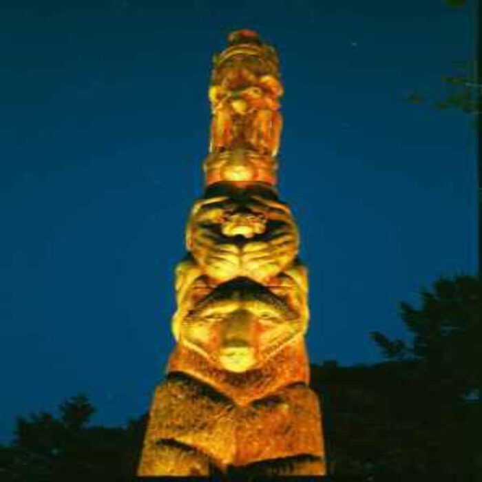 an image of an illuminated totem pole in Napa