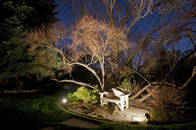 Beautifully Lit Landscape Seating Feature